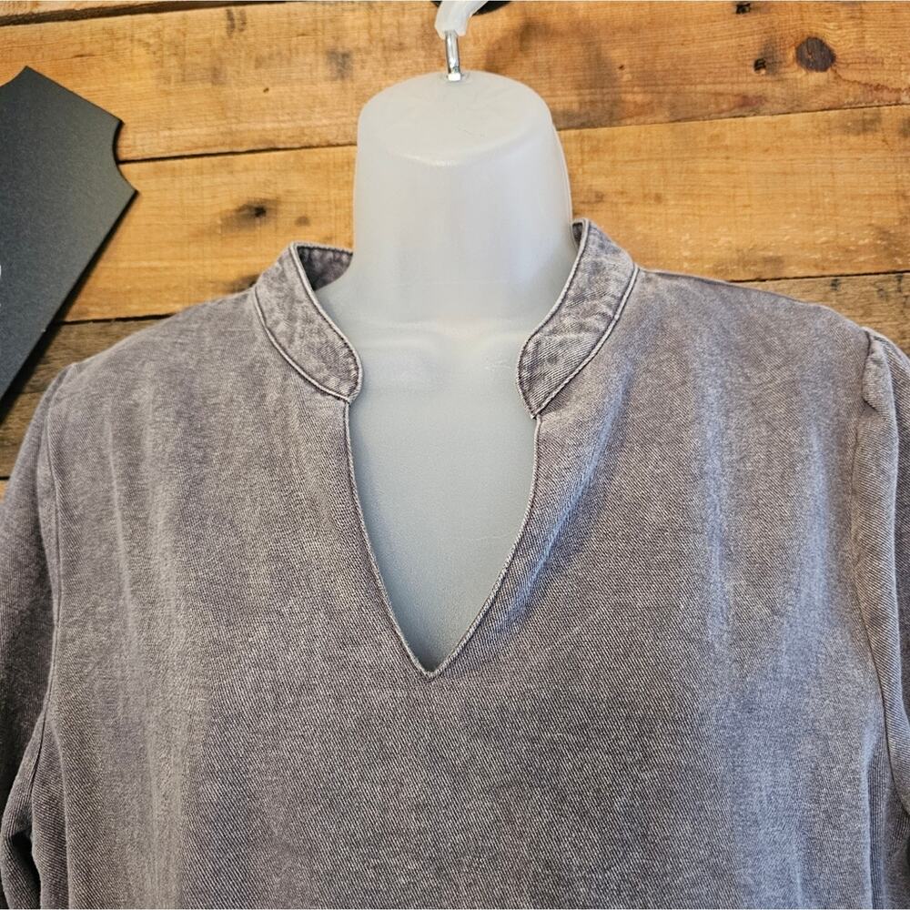 Entro Women's Gray Purple V-Neck Tiered Denim Mini Babydoll Dress Size L - Picture 4 of 15